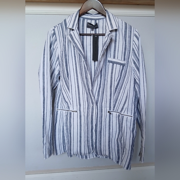 NWT Michael Stars Ruth Stripe linen blazer in gray. Size L - Picture 2 of 6
